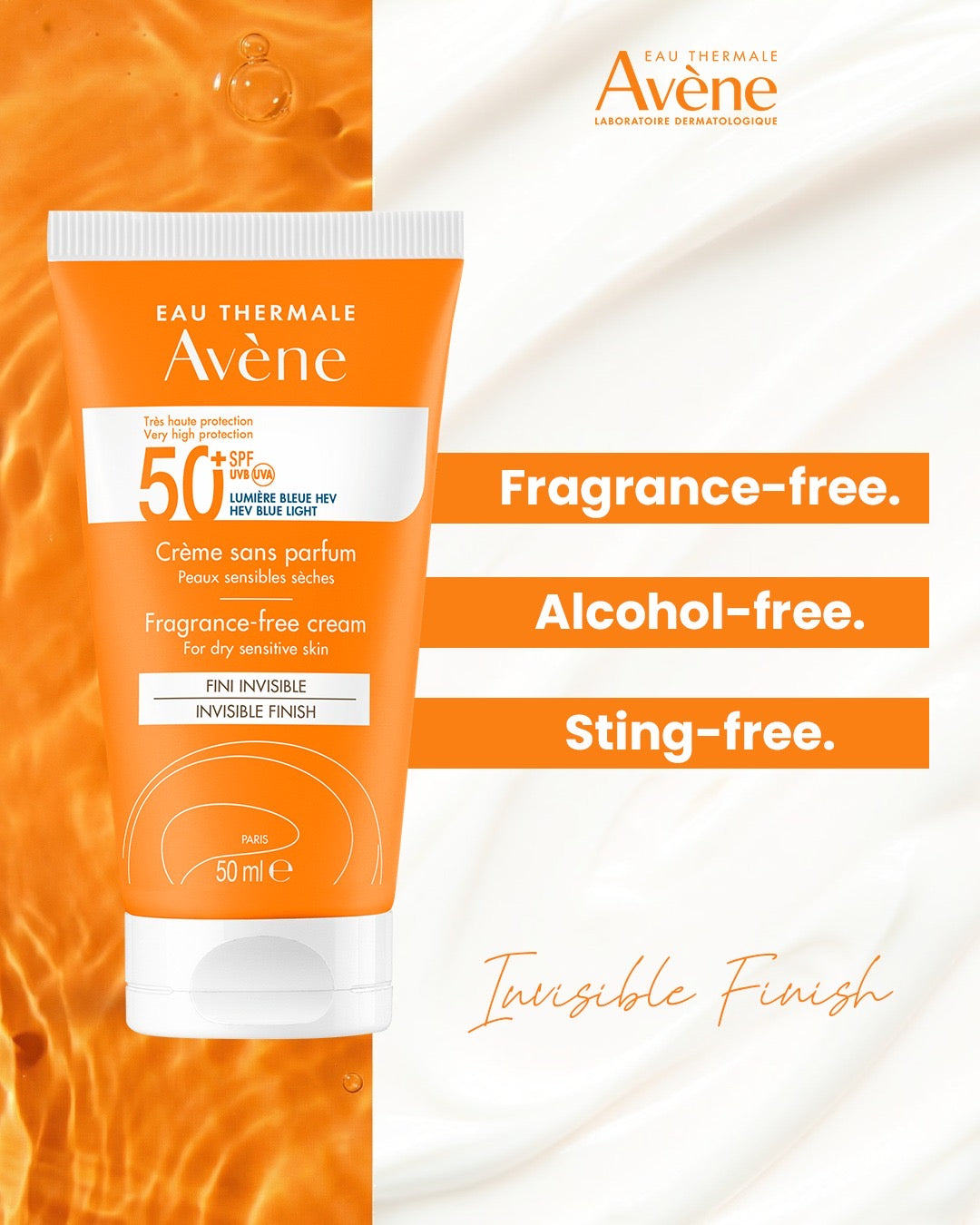 Buy 1 Get 1 Avène Fragrance-Free Cream SPF50+ Sunscreen 50ml For Dry Sensitive Skin