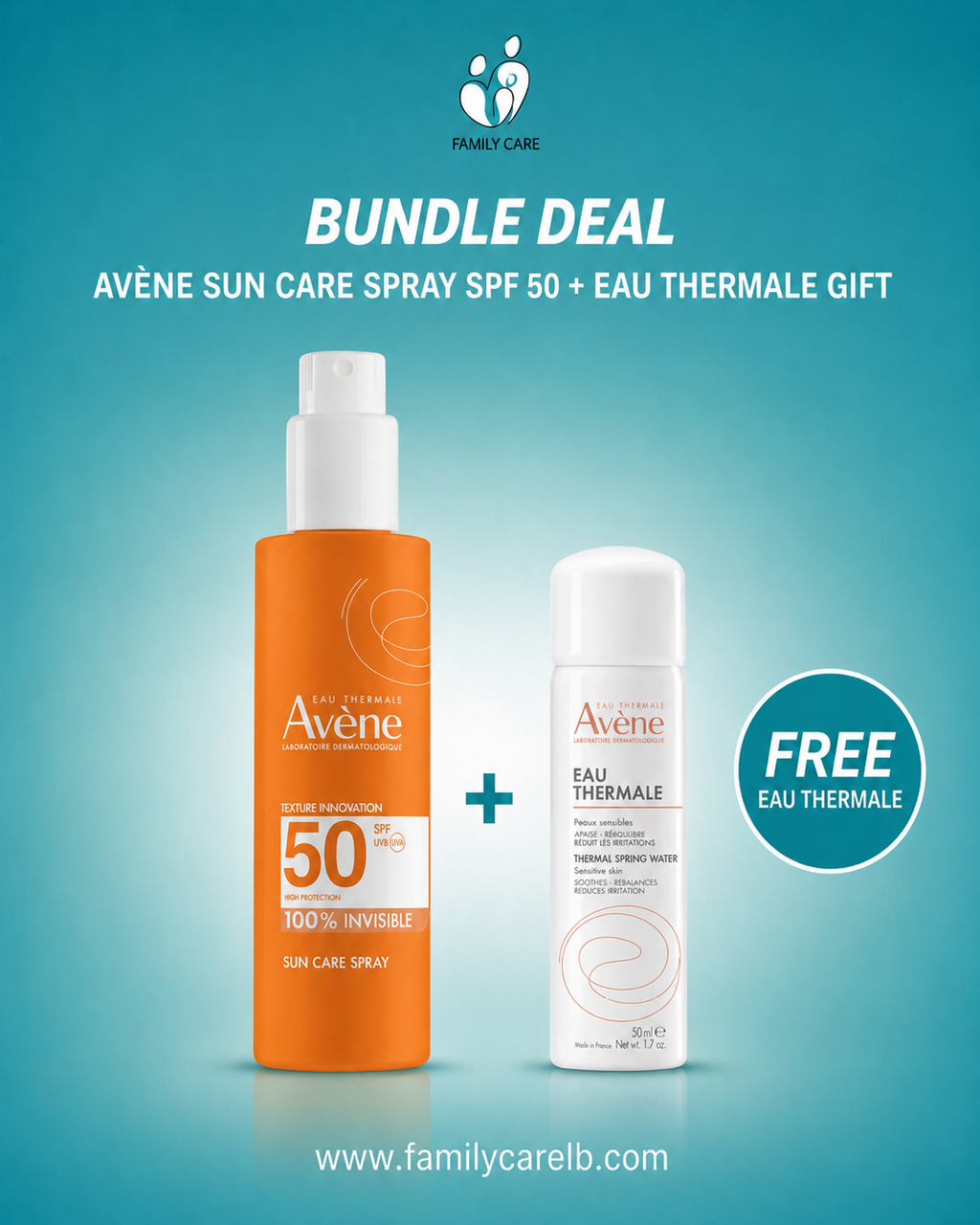 Avene Sunscreen spray SPF50+ 200ml Get Avene Thermal Spring Water Spray 50ml