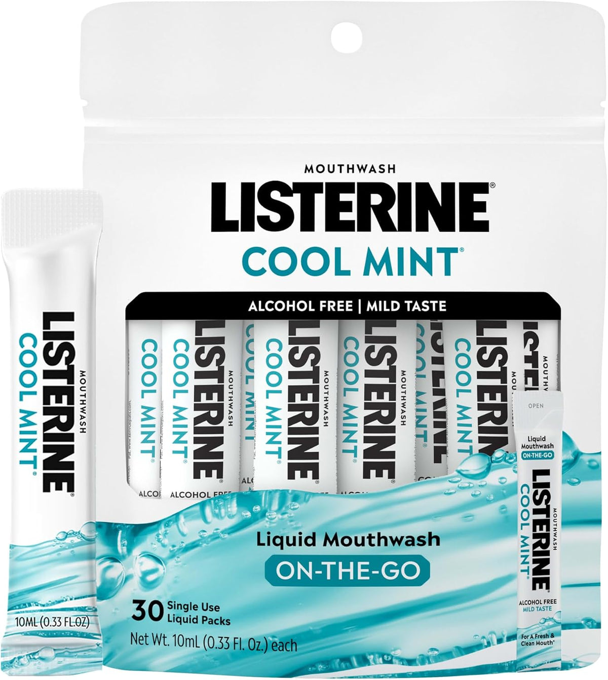 Listerine On-The-Go Cool Mint Alcohol Free Mouthwash portable 30Pack