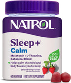 Natrol Sleep+ Calm Adults, Melatonin, L-Theanine, Strawberry, 60 Gummies