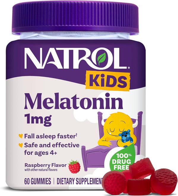 Natrol Kids Melatonin Gummies 1mg, Children's Melatonin for 60 Raspberry-Flavored Sleep Gummies