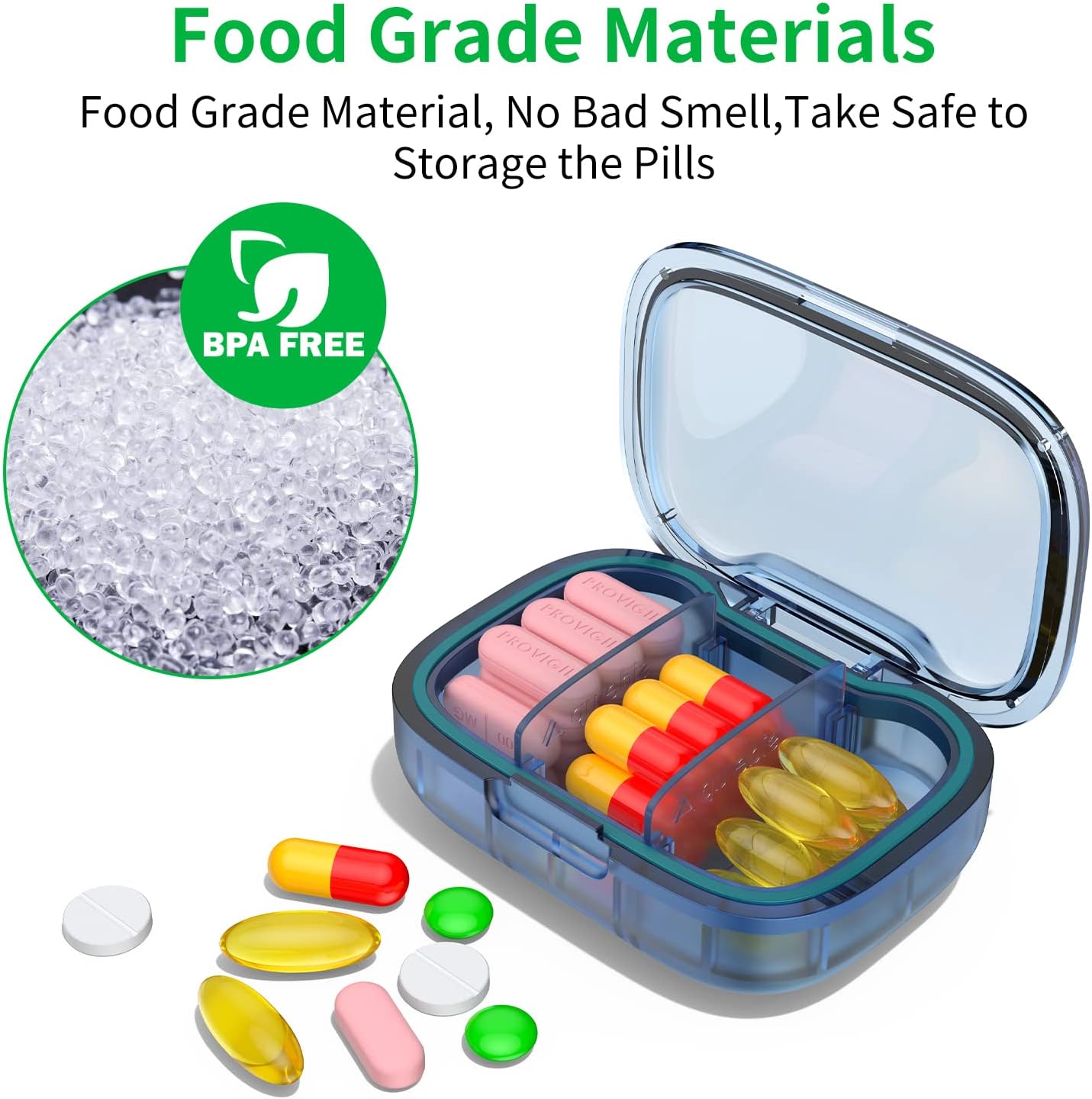Pill Box 3 Compartments Moisture Proof Case, Travel Organizer for Pocket Purse,