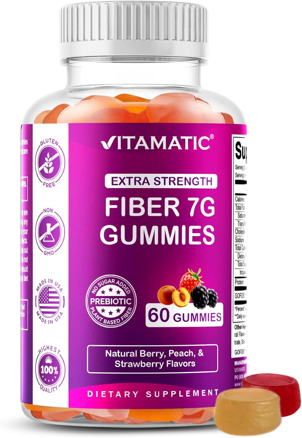 Prebiotic Fiber Gummies for Adults – 7g Fiber per Serving – 60 Pectin-Based Gummies