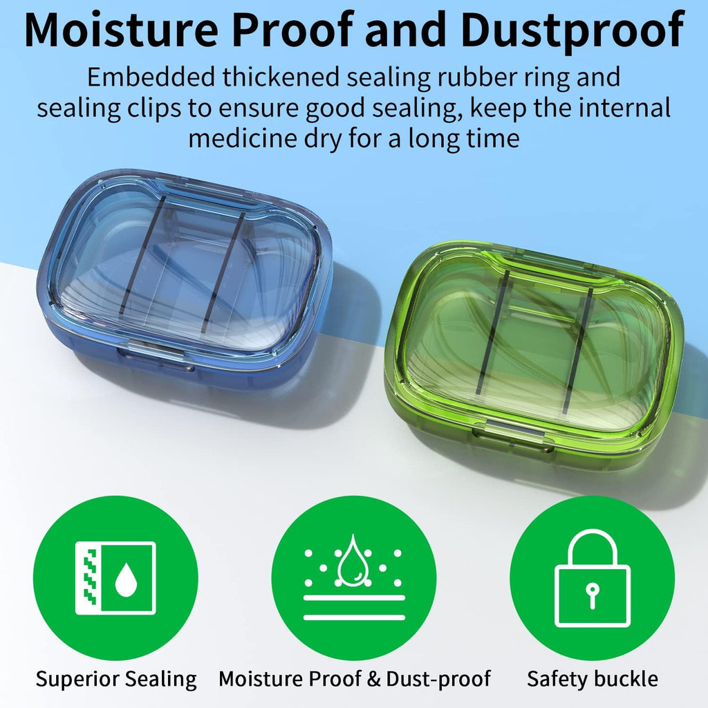 Pill Box 3 Compartments Moisture Proof Case, Travel Organizer for Pocket Purse,
