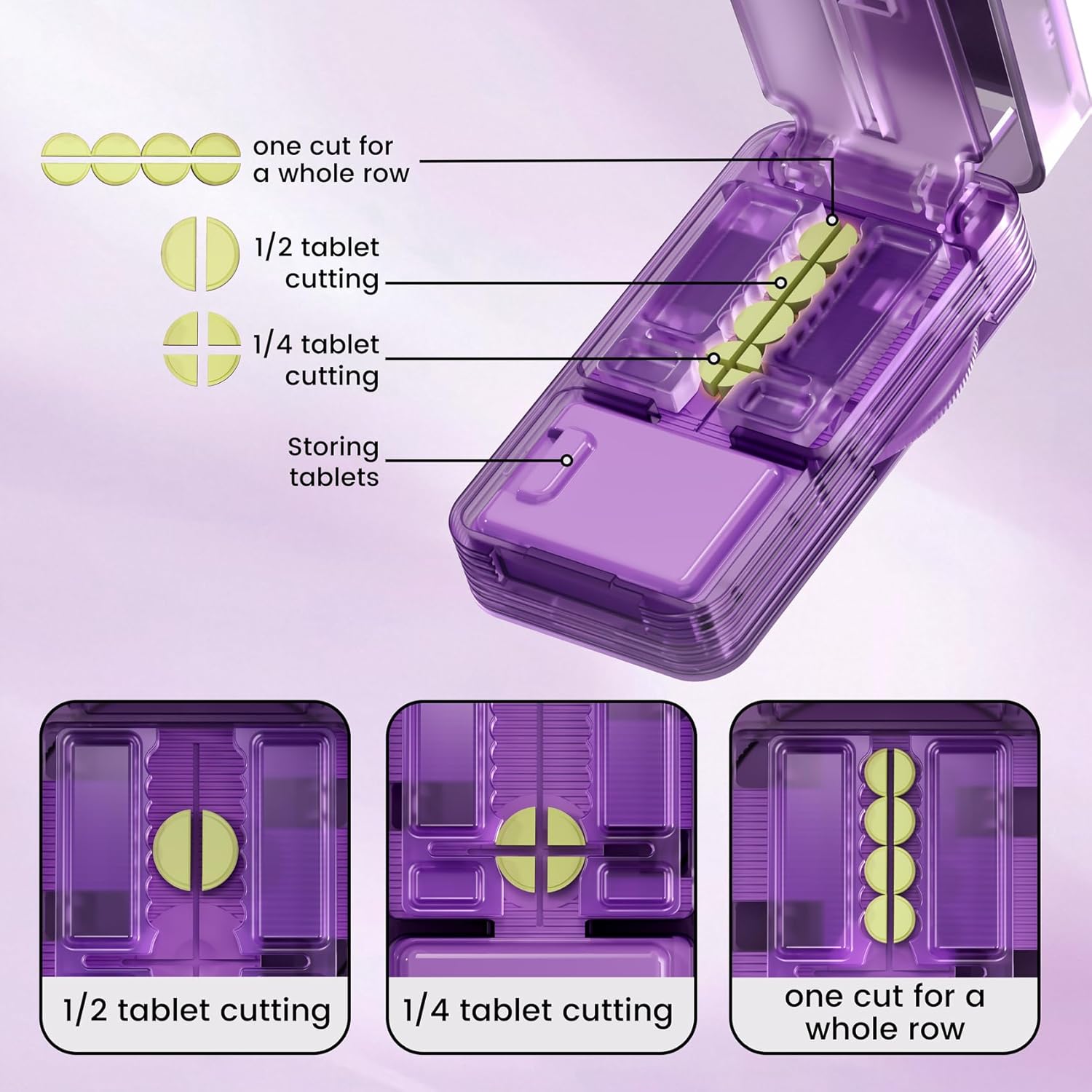 Pill Cutter - 1/4 & 1/2 Pill Splitter for Small Tiny Large Pills Professional