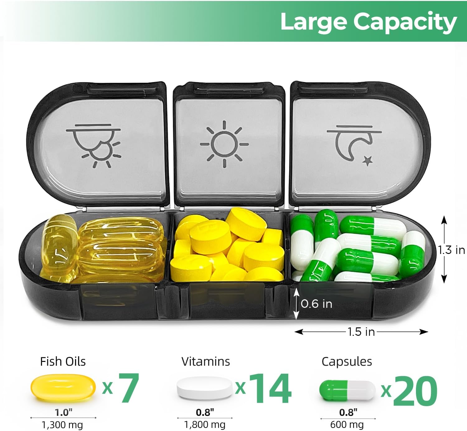 Pill box Weekly Pill Organizer 3 Times a Day (black)