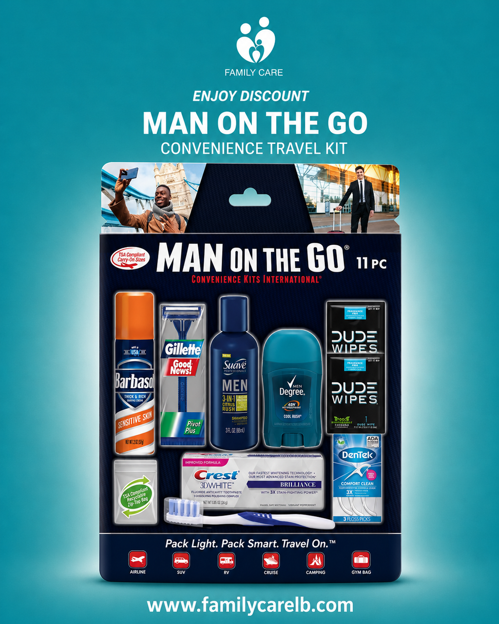 Man On The Go Convenience Kits International Men’s 11 Piece Kit