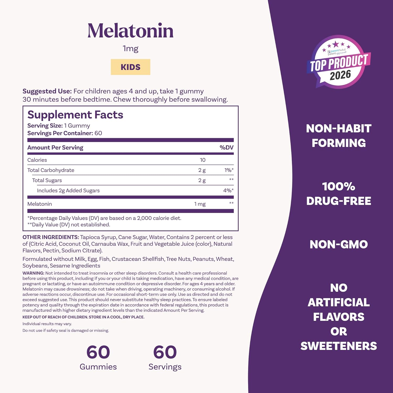 Natrol Kids Melatonin Gummies 1mg, Children's Melatonin for 60 Raspberry-Flavored Sleep Gummies