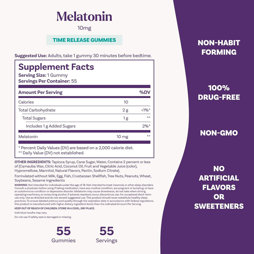 Natrol 10 mg Melatonin Gummies, Time Release Sleep Gummies for Adults, Minimize Wake Ups, Strawberry-Flavored, 55 Count