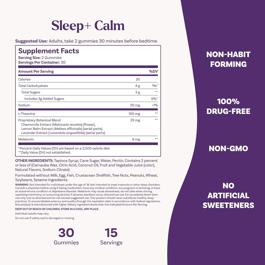 Natrol Sleep+ Calm Adults, Melatonin, L-Theanine, Strawberry, 60 Gummies