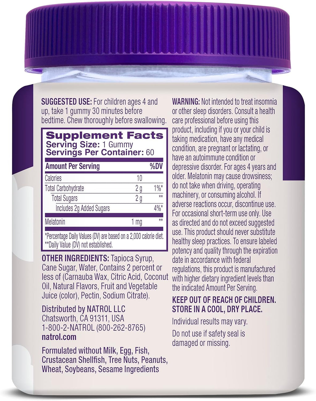 Natrol Kids Melatonin Gummies 1mg, Children's Melatonin for 60 Raspberry-Flavored Sleep Gummies