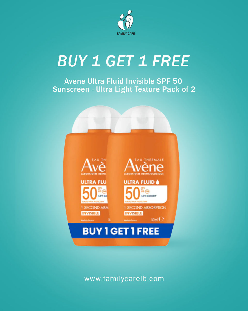 Avene buy 1 get 1 free  Ultra Fluid Invisible SPF 50 Sunscreen - Ultra Light Texture Pack of 2