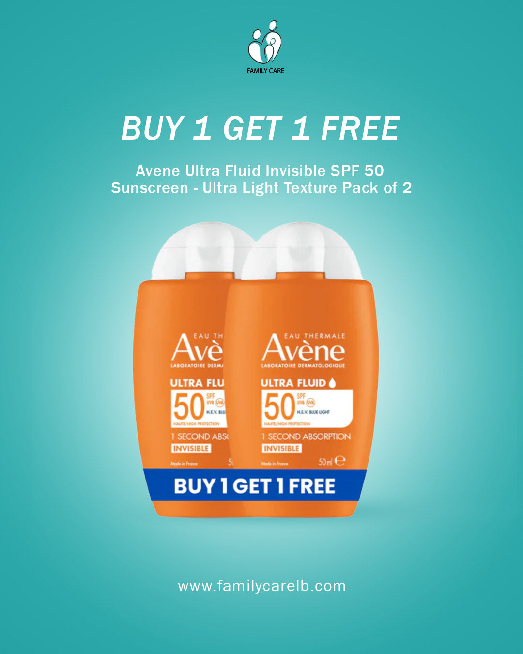 Avene buy 1 get 1 free  Ultra Fluid Invisible SPF 50 Sunscreen - Ultra Light Texture Pack of 2