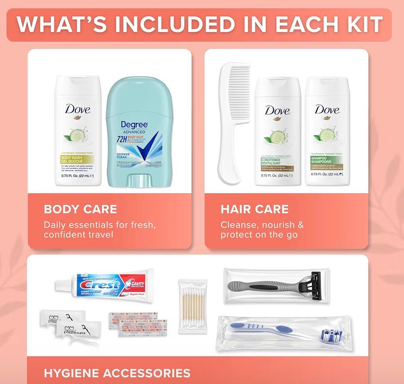 12-Piece Women’s Travel Hygiene Kit with Toiletries & Clear Cosmetic Bag,