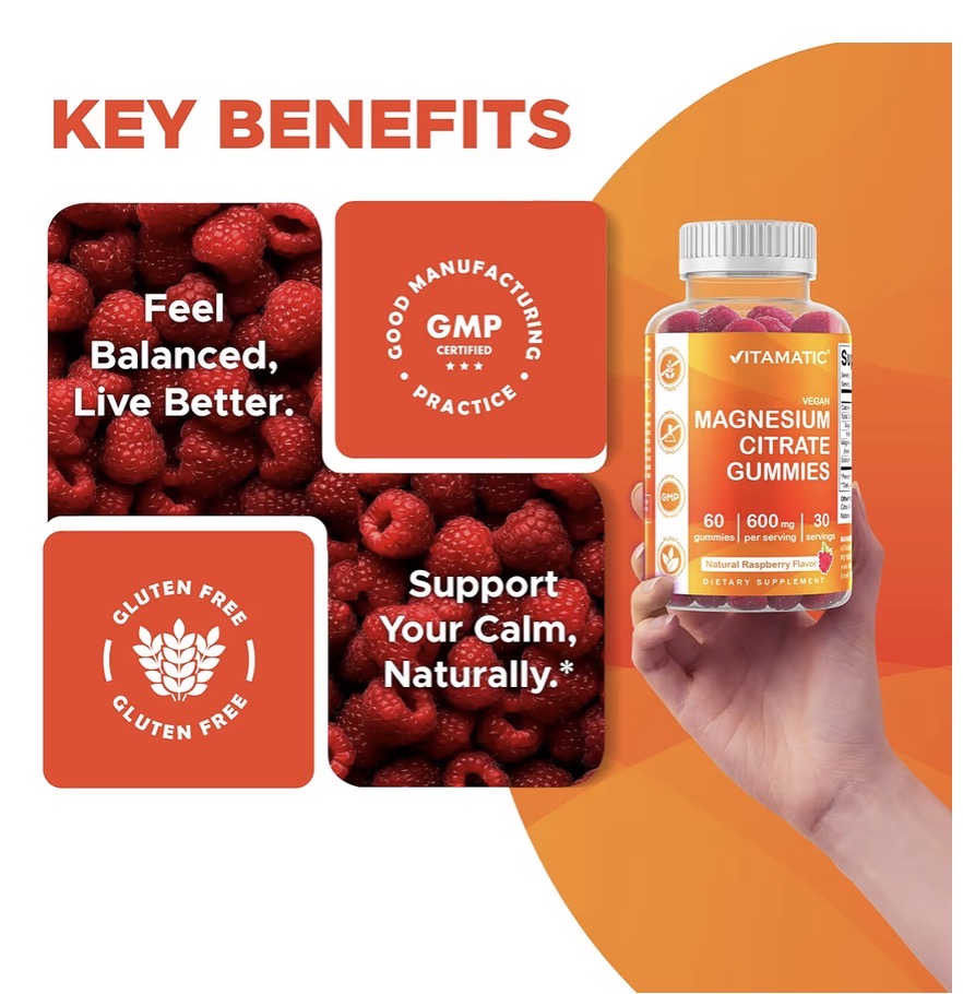 Magnesium  Vegan Gummies : Relaxation, Muscle, Bone & Energy Support