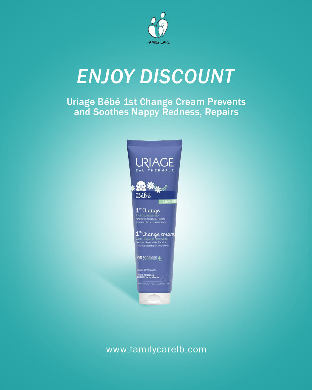 Uriage Bébé 1st Change Cream Prevents and Soothes Nappy Redness, Repairs