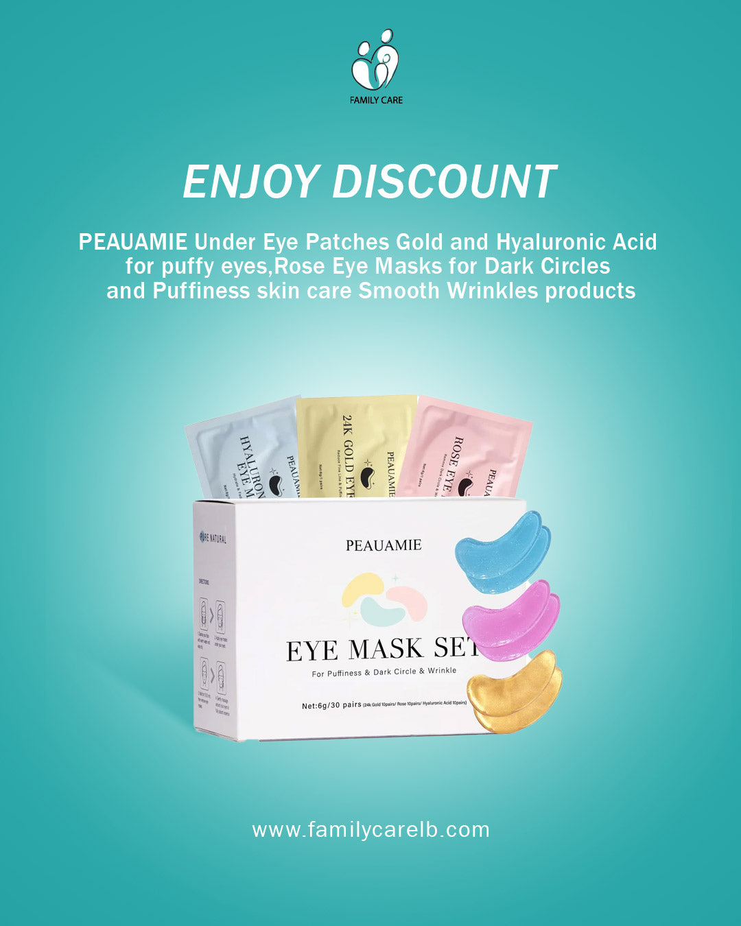 PEAUAMIE Under Eye Patches Gold, Rose and Hyaluronuc acid Eye Masks