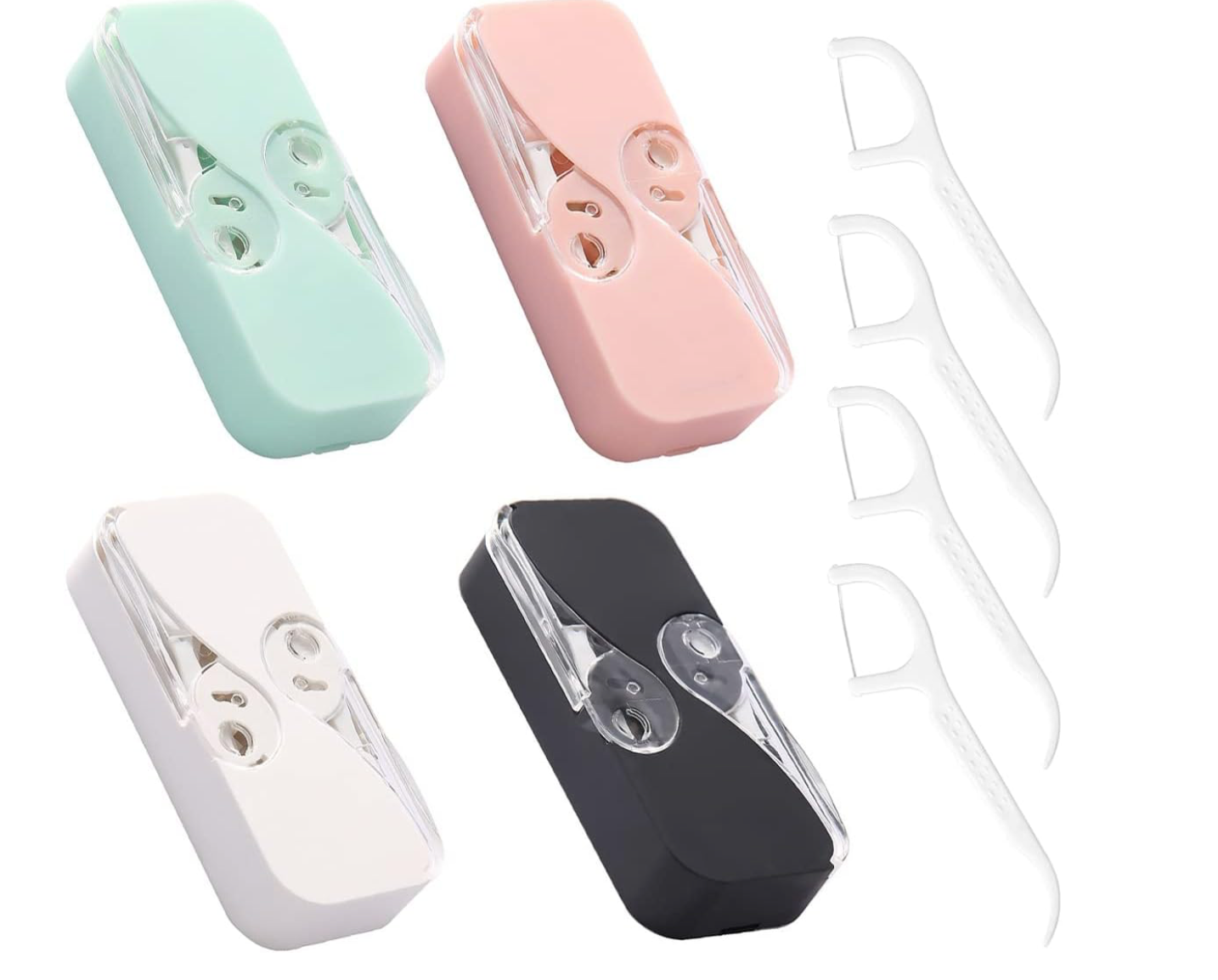 Portable Floss Dispenser Dental Floss, Travel Size (White+Black+Pink+MintGreen)