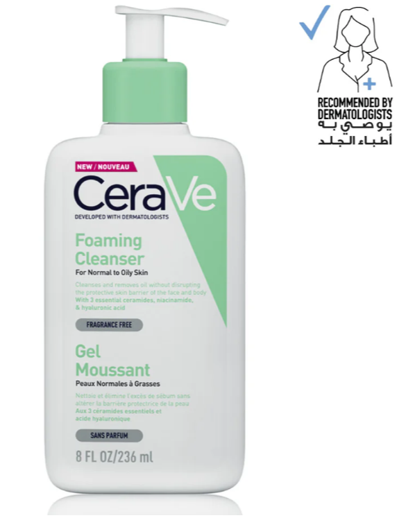 Cerave Foaming Cleanser for Normal to Oily Skin with Hyaluronic Acid