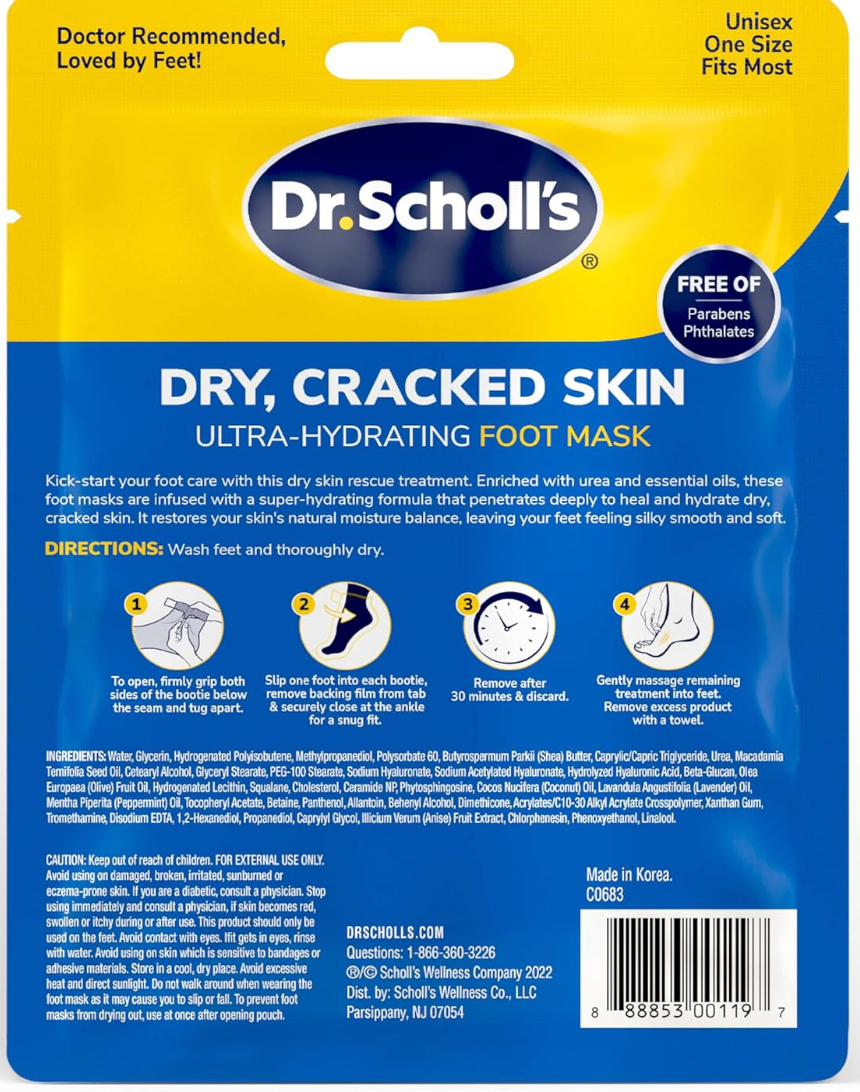 Dr. Scholl's Dry, Cracked Skin, Ultra Hydrating Foot Mask, 1 Pair Moisturizing Socks