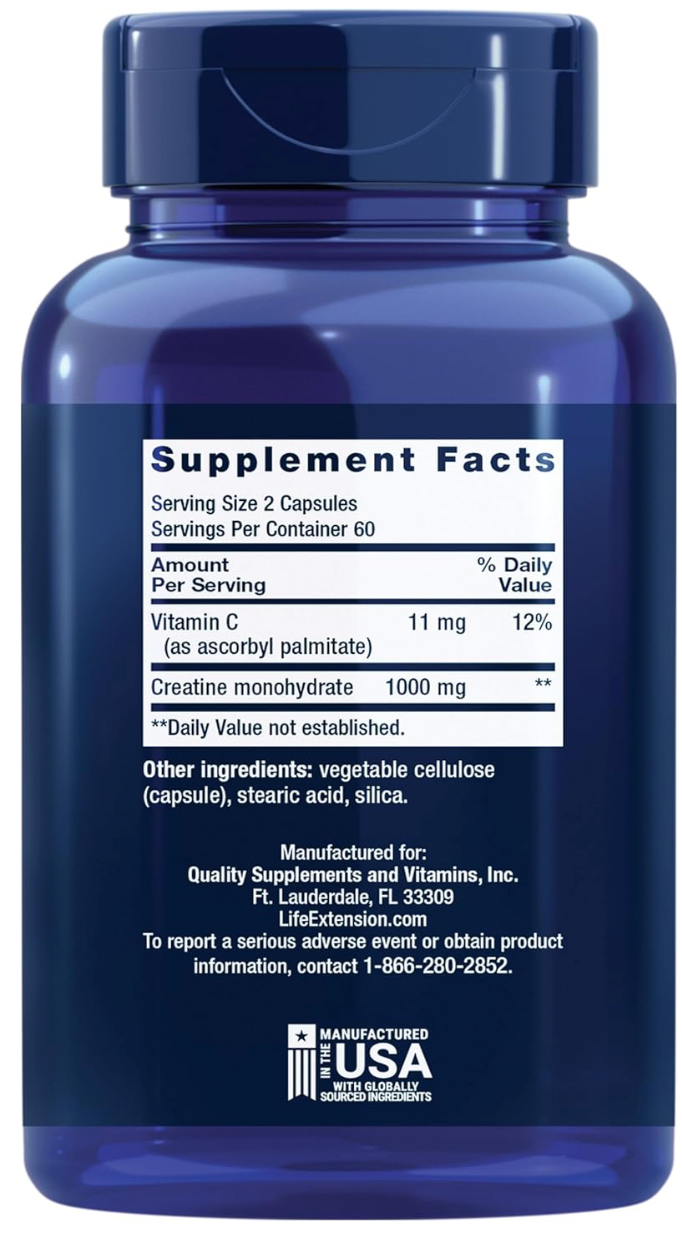 Life Extension Creatine Capsules – Creatine Monohydrate 120 caps