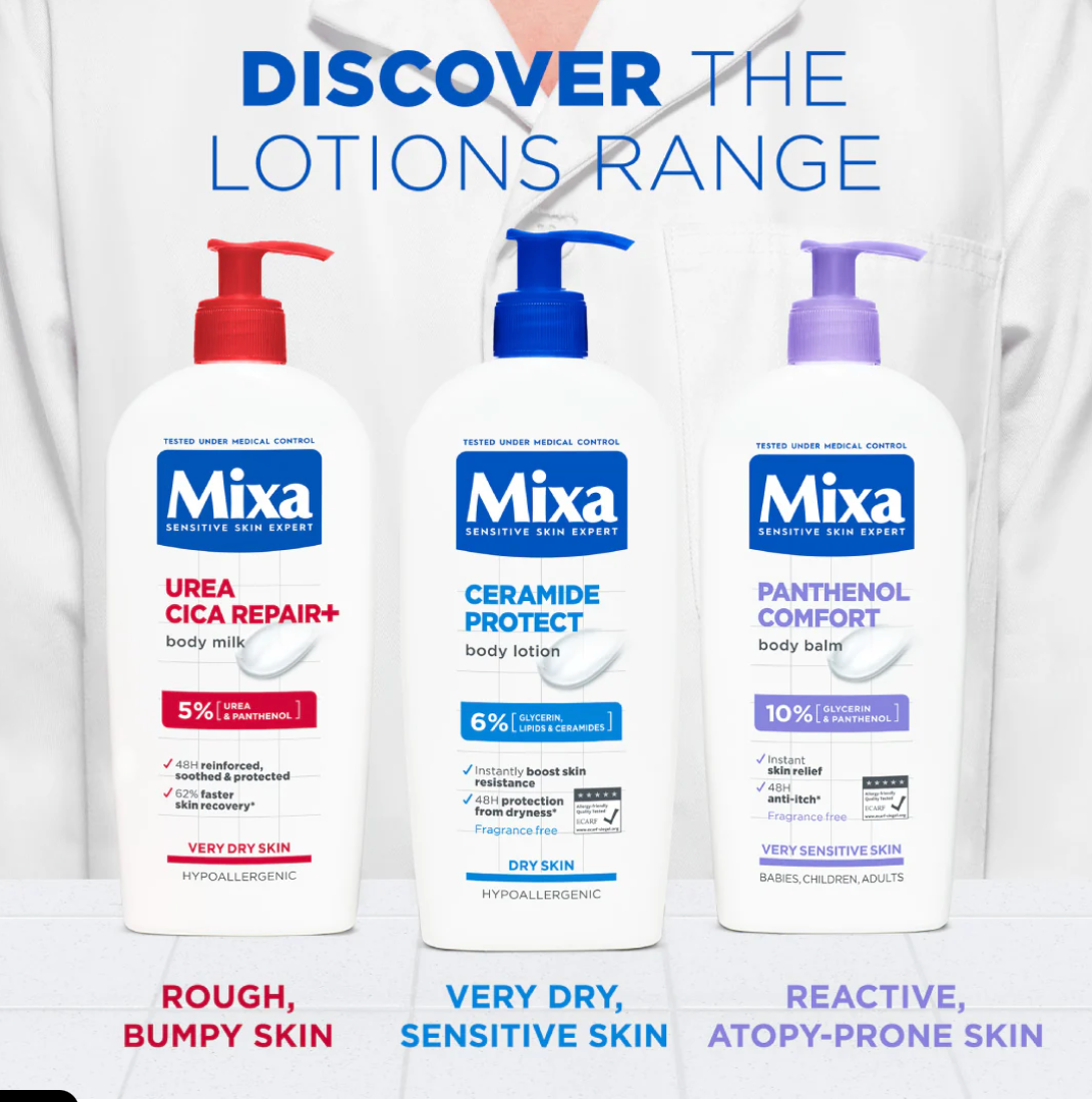 Mixa Panthenol Comfort Body Lotion - Anti-Scratching Cream - For Dry Skin, Atopy Prone Skin and Eczema