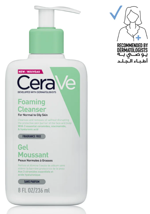 Cerave Foaming Cleanser for Normal to Oily Skin with Hyaluronic Acid