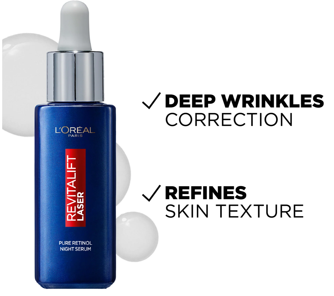 L'Oreal Paris Revitalift Retinol Night Serum For Face, With 0.2% Pure Retinol, Moisturizes Skin and Eliminates Deep Wrinkles, For All Skin Types