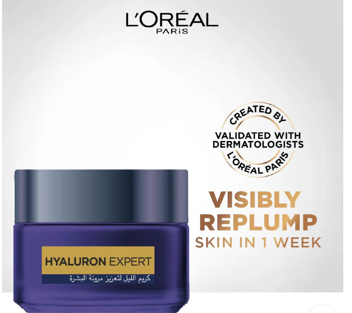 L'Oréal Paris Hyaluron Expert Moisturiser and Plumping Anti-Aging Night Cream with Hyaluronic Acid