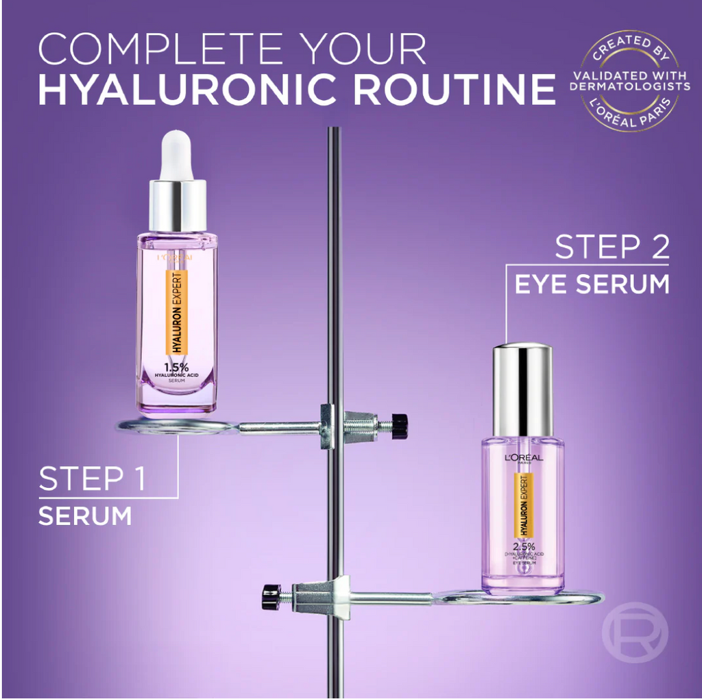 L'Oreal Paris Hyaluron Expert Moisturiser and Anti-Aging Eye Serum with 2.5% Hyaluronic Acid & Caffeine