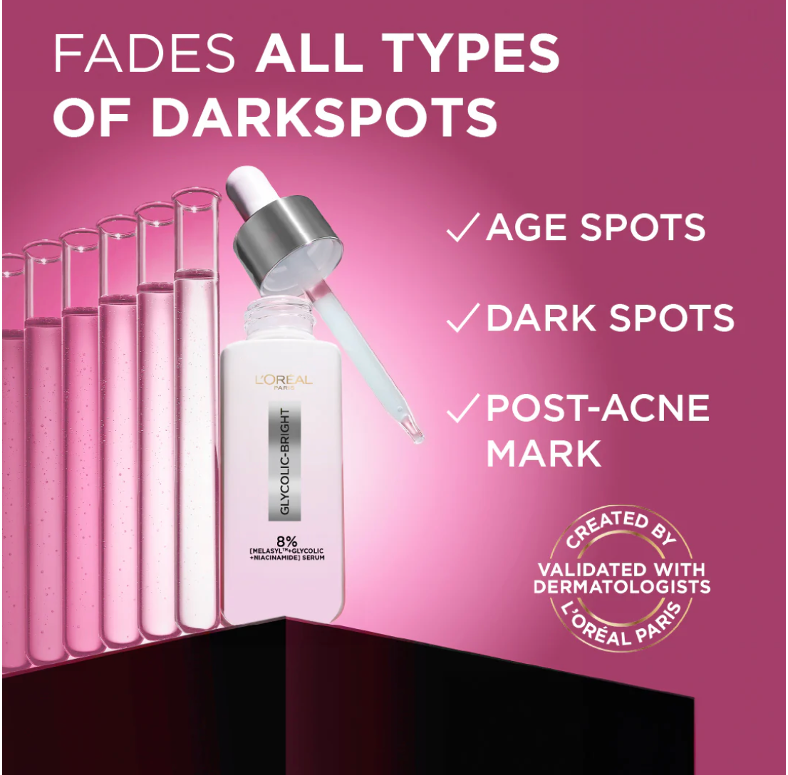 L’Oréal Paris Glycolic Bright Serum with 8% [Melasyl ™ + Glycolic Acid + Niacinamide] face serum for Dark Spots & Brightening