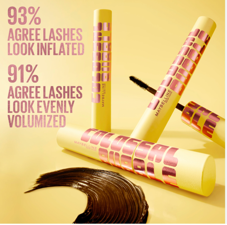 Maybelline The Colossal Bubble Washable Mascara, Buildable Mascara Volume and Length Formula for Bold, Separated Lashes