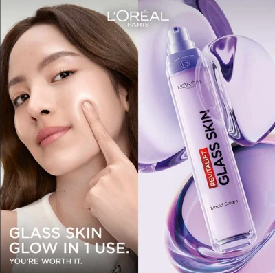 L'oreal Paris Revitalift Glass Skin Liquid Cream: 1 drop for 100H Glowing Hydration With Hyaluronic Acid & Vitamins B3+B5+C for Dewy, Plumped Glass Skin