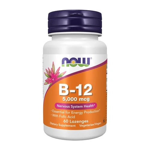 NOW Vitamin B-12 5,000 mcg with Folate 60 Lozenges