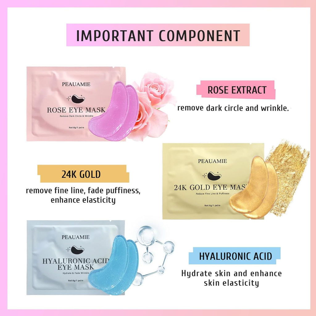 PEAUAMIE Under Eye Patches Gold, Rose and Hyaluronuc acid Eye Masks