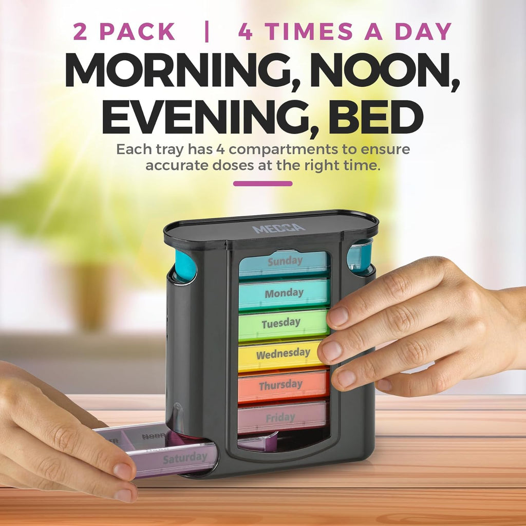 Stackable Daily Pill Organizer 4 Times a Day Weekly Medication Reminder