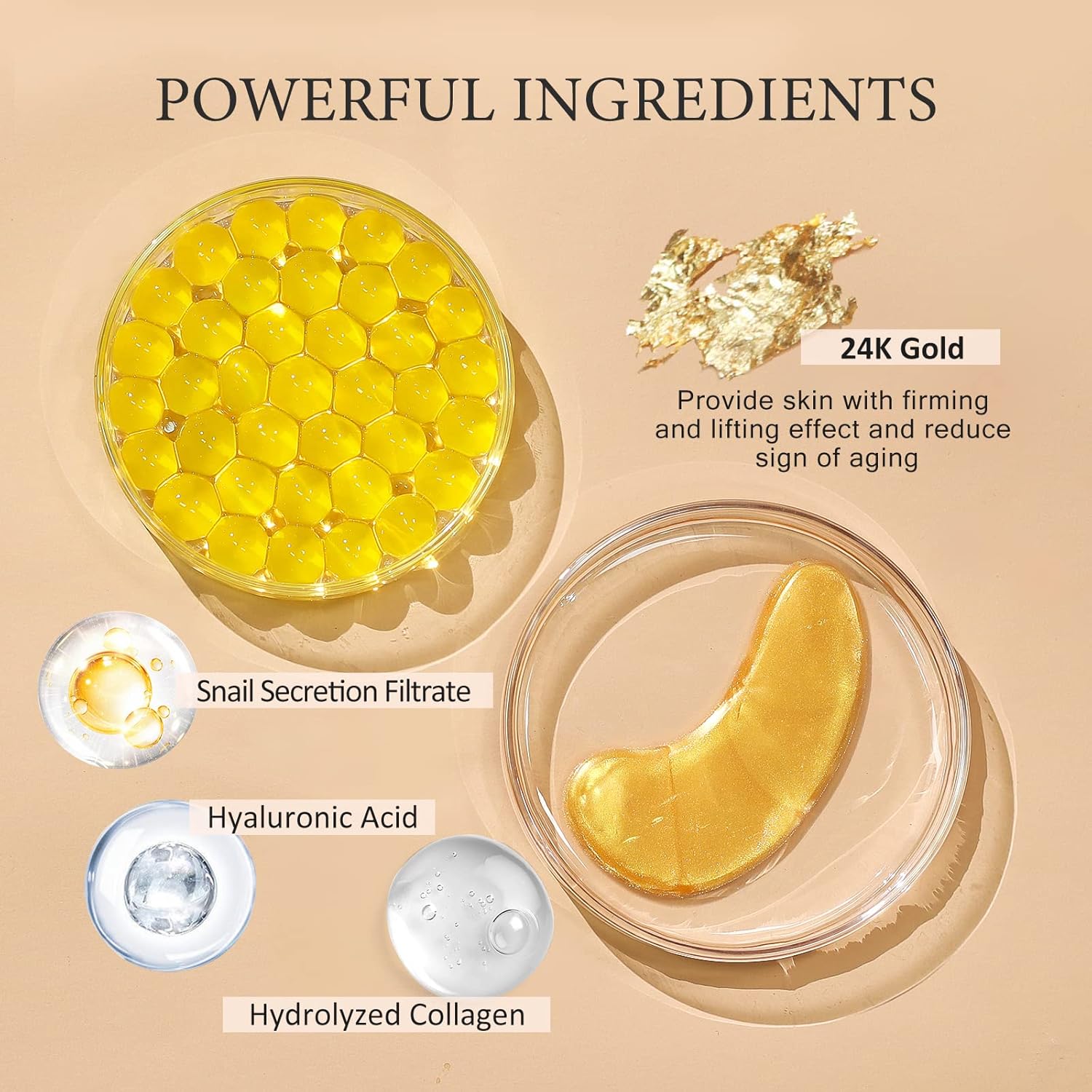 PEAUAMIE Under Eye Patches Gold, Rose and Hyaluronuc acid Eye Masks