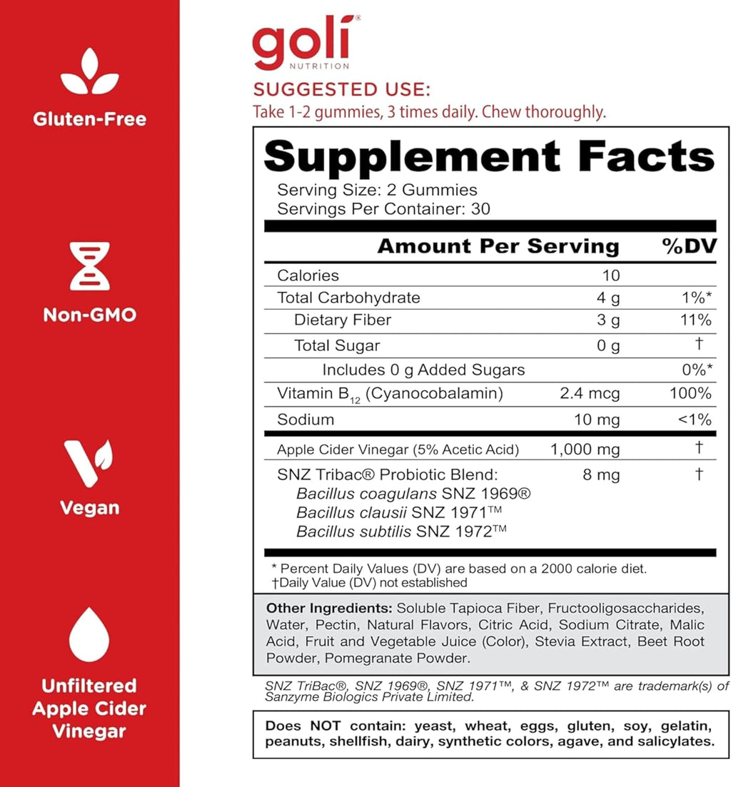 Goli Zero Sugar Apple Cider Vinegar Gummies