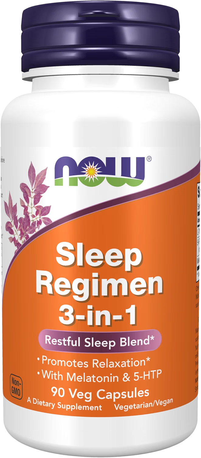 NOW Sleep Regimen 3-In-1, Melatonin, L-Theanine, 90 Veg Caps