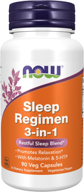 NOW Sleep Regimen 3-In-1, Melatonin, L-Theanine, 90 Veg Caps