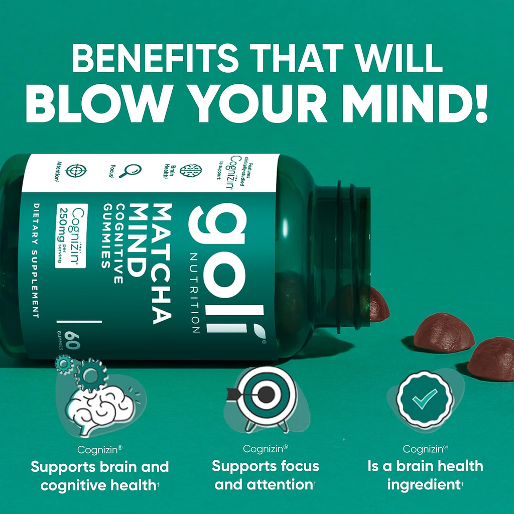 Goli Matcha Mind Cognitive Gummies with Cognizin Citicoline - Brain Health and Focus Support