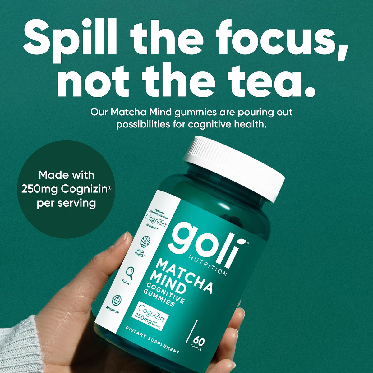 Goli Matcha Mind Cognitive Gummies with Cognizin Citicoline - Brain Health and Focus Support
