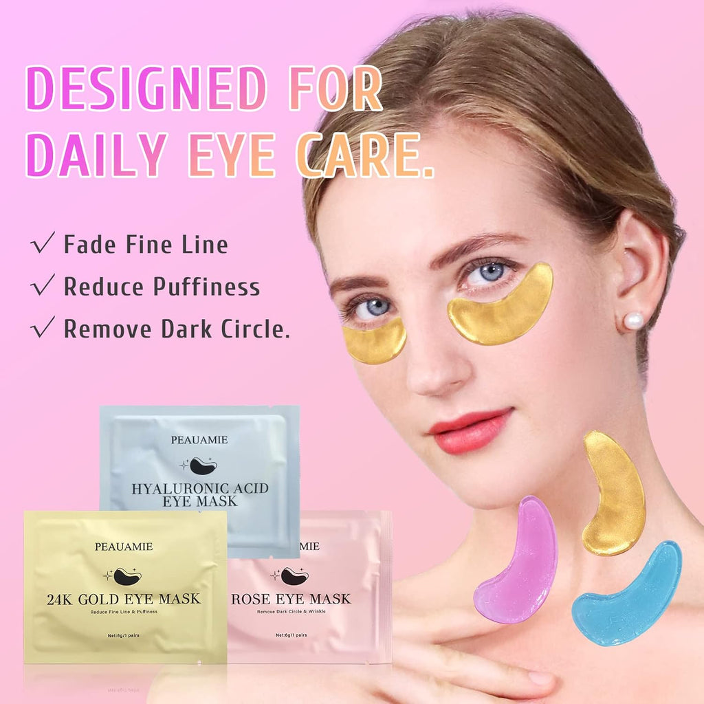 PEAUAMIE Under Eye Patches Gold, Rose and Hyaluronuc acid Eye Masks