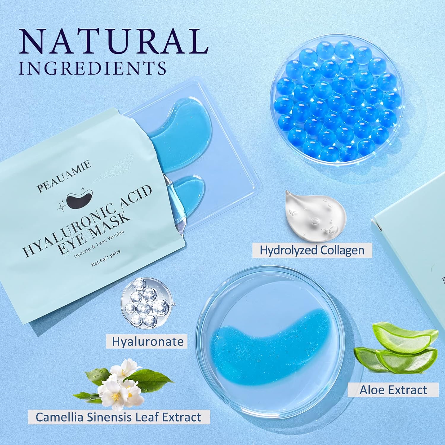PEAUAMIE Under Eye Patches Gold, Rose and Hyaluronuc acid Eye Masks